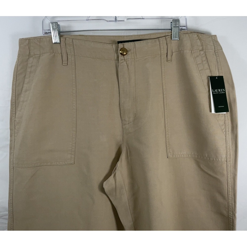 NWT Lauren Ralph Lauren Women's Nyusha Cropped Trouser Pants Tan Size 14W 38x24 - Picture 2 of 6